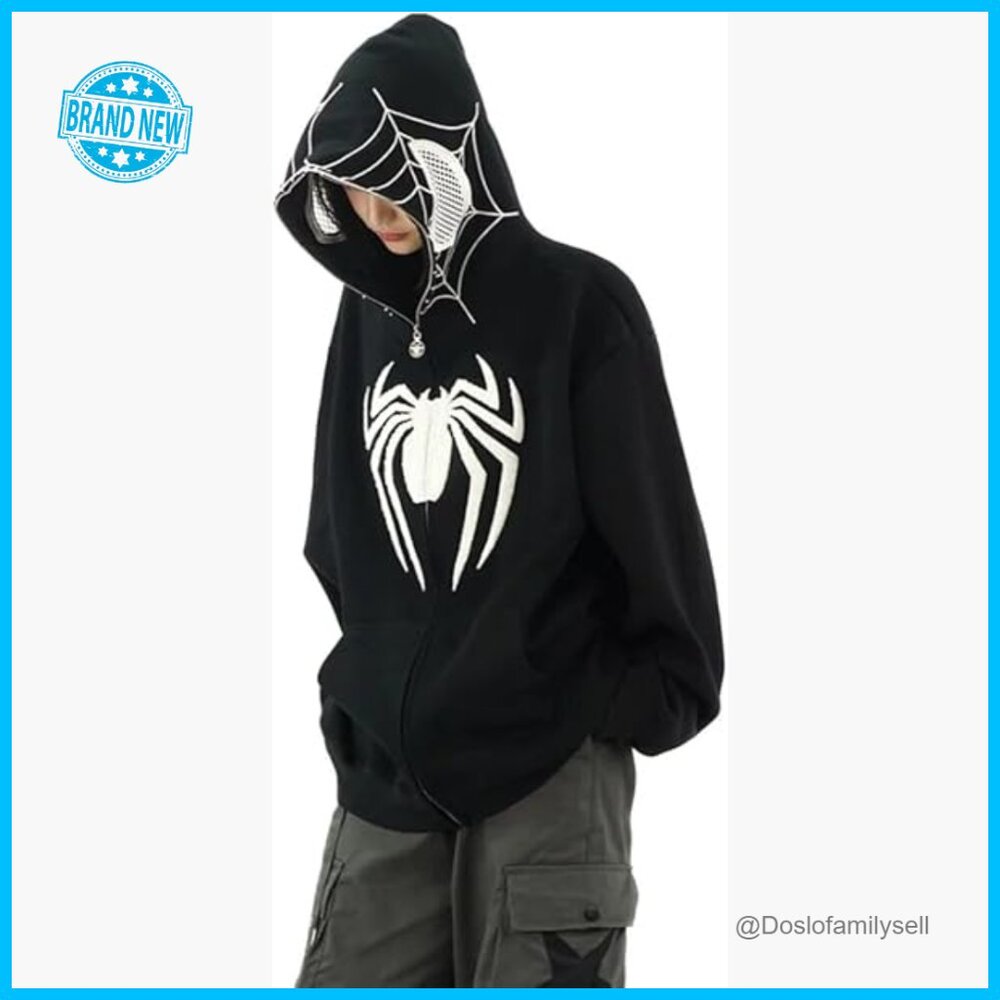 Oversized Y2k Graphic Hoodie Full Zip Hip Hop Kawaii Spider Design Unisex